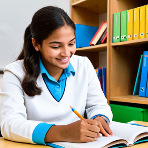 **

"A student fully clothed in appropriate school attire, receiving one-on-one tutoring in a bright, welcoming learning center. Shelves are filled with educational materials and assistive technology. Focus on the tutor's compassionate expression and the student's engaged posture. safe for work, appropriate content, perfect anatomy, well-formed hands, natural pose, professional, family-friendly, modest clothing, professional studio lighting, high quality."

**