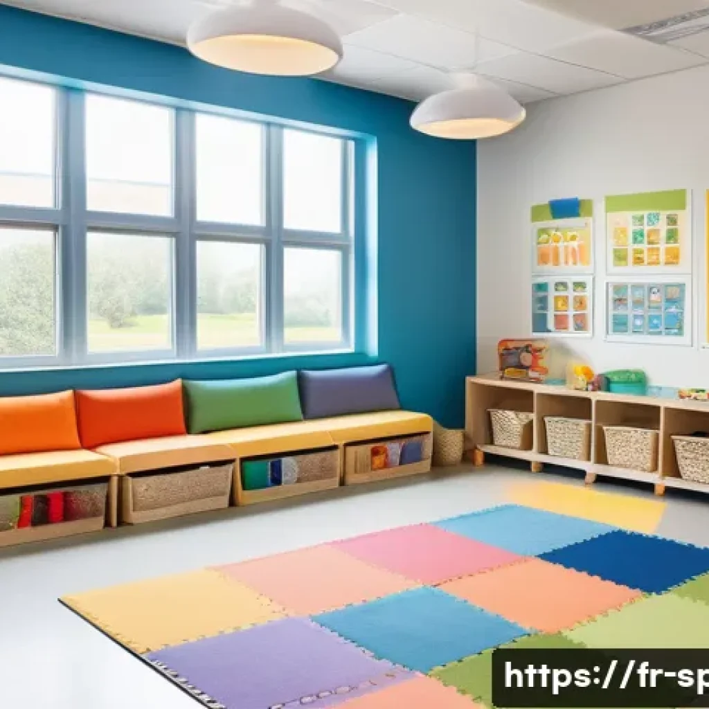 특수교육과 감각 학습 - A bright and cozy inclusive classroom designed for children with diverse learning needs, featuring a...