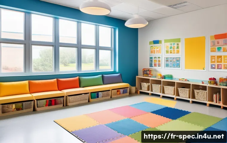 특수교육과 감각 학습 - A bright and cozy inclusive classroom designed for children with diverse learning needs, featuring a...