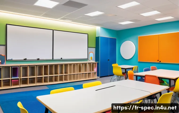 특수교육과 교실 환경 조성 - A bright and spacious specialized classroom designed for autonomy, featuring clearly distinct zones ...