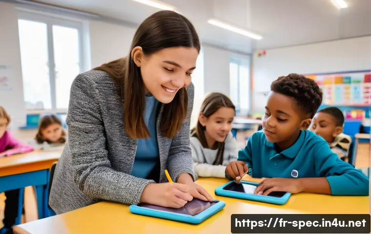 특수교육과 특수교육 실험 수업 - A bright, inclusive classroom scene in a French school setting, featuring diverse students with visi...