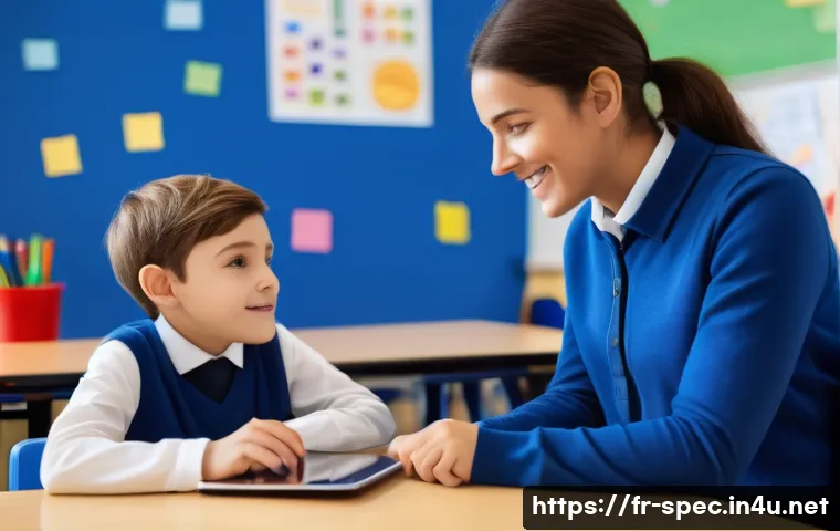 특수교육과 장애인 인권 - A diverse French elementary classroom scene focused on inclusive education, featuring a young boy wi...