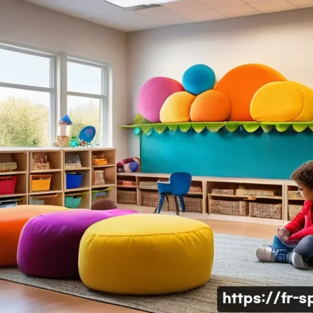 특수교육과 창의적 교수법 - A warmly lit classroom designed for children with special educational needs, featuring a cozy sensor...