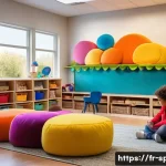 특수교육과 창의적 교수법 - A warmly lit classroom designed for children with special educational needs, featuring a cozy sensor...