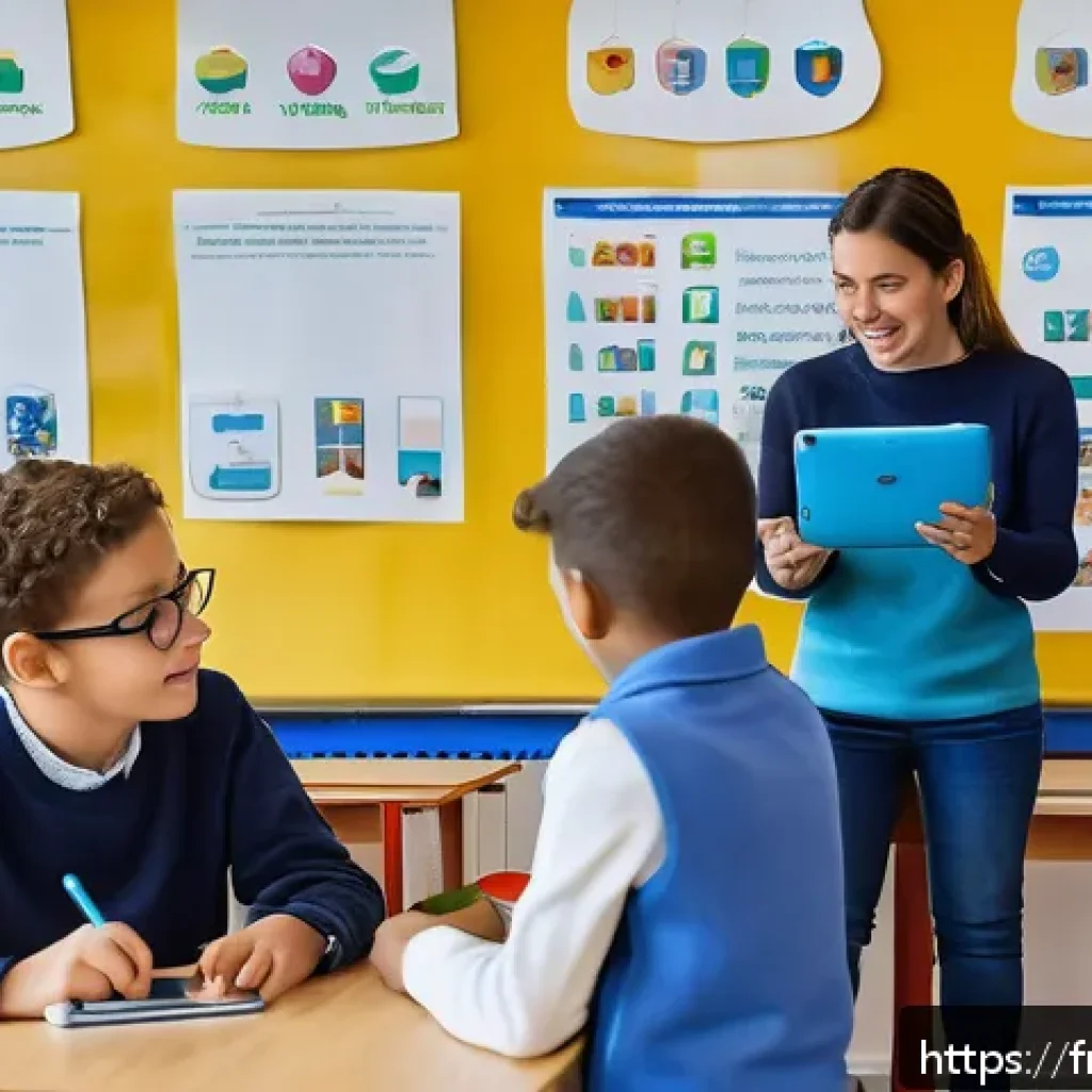 특수교육과 특수교육 학회 - A bright, modern classroom in a French school specialized in inclusive education, featuring a divers...