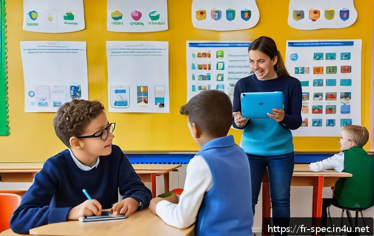 특수교육과 특수교육 학회 - A bright, modern classroom in a French school specialized in inclusive education, featuring a divers...