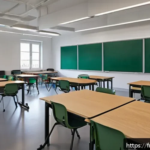 특수교육 대상자 - A modern French classroom designed for inclusivity, featuring modular desks arranged flexibly to cre...