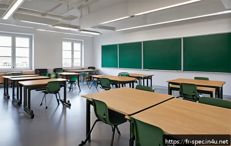 특수교육 대상자 - A modern French classroom designed for inclusivity, featuring modular desks arranged flexibly to cre...