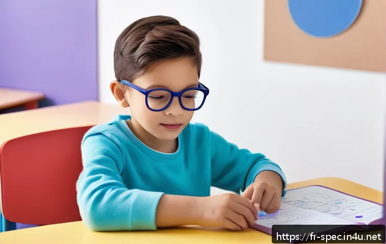 특수교육과 실생활 적용 학습 - A calm, organized learning corner in a modern French classroom designed for children with attention ...